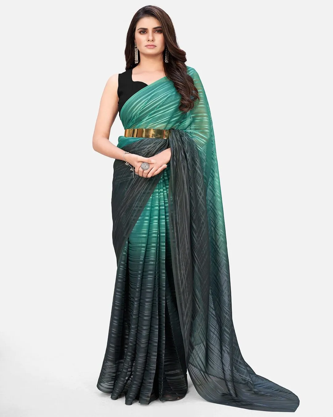 Green Padding Ready To Wear Saree With Blouse Piece – Berly Cloth