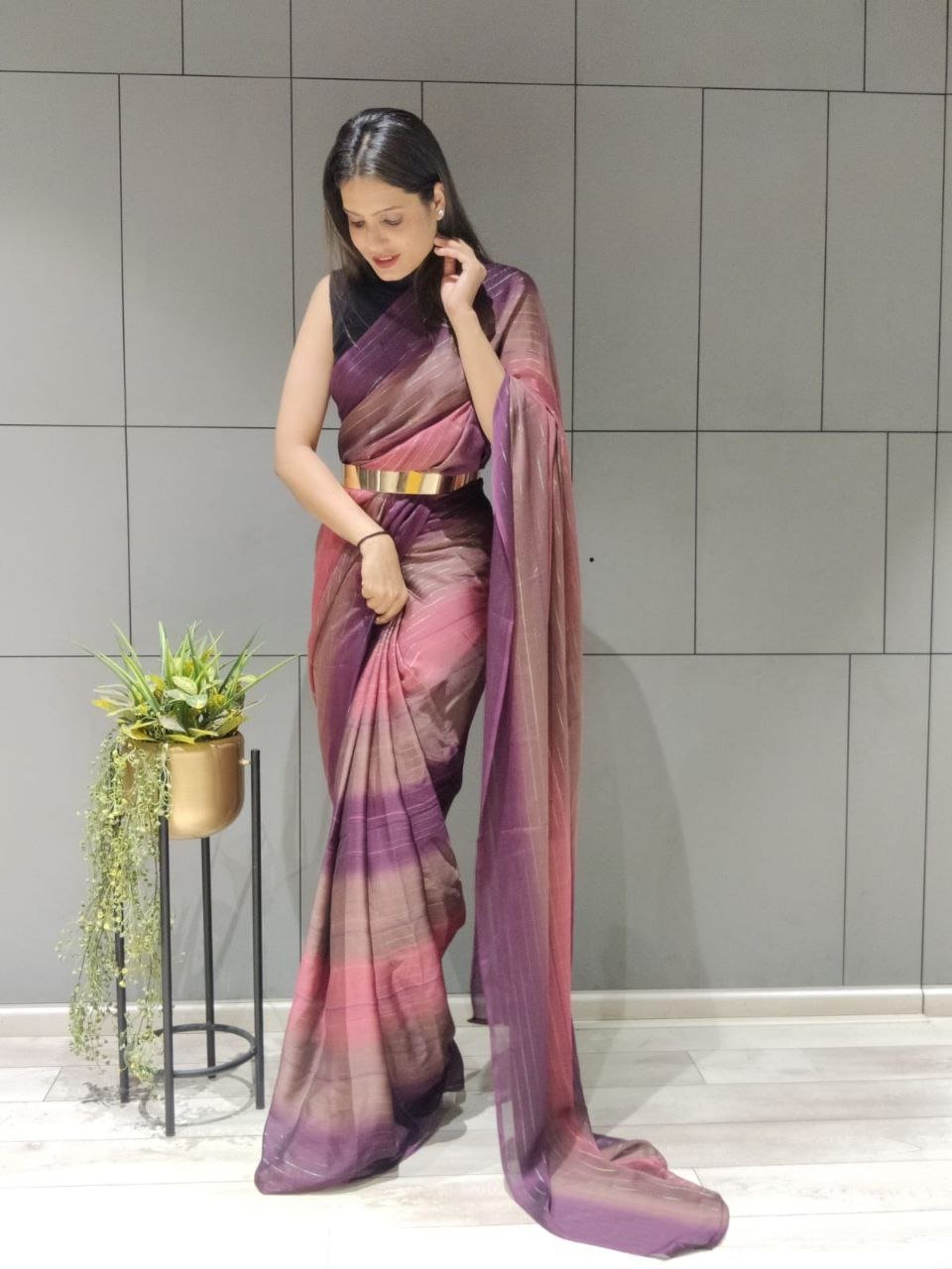 Peach and Black Bollywood Style Saree with Embroidery work